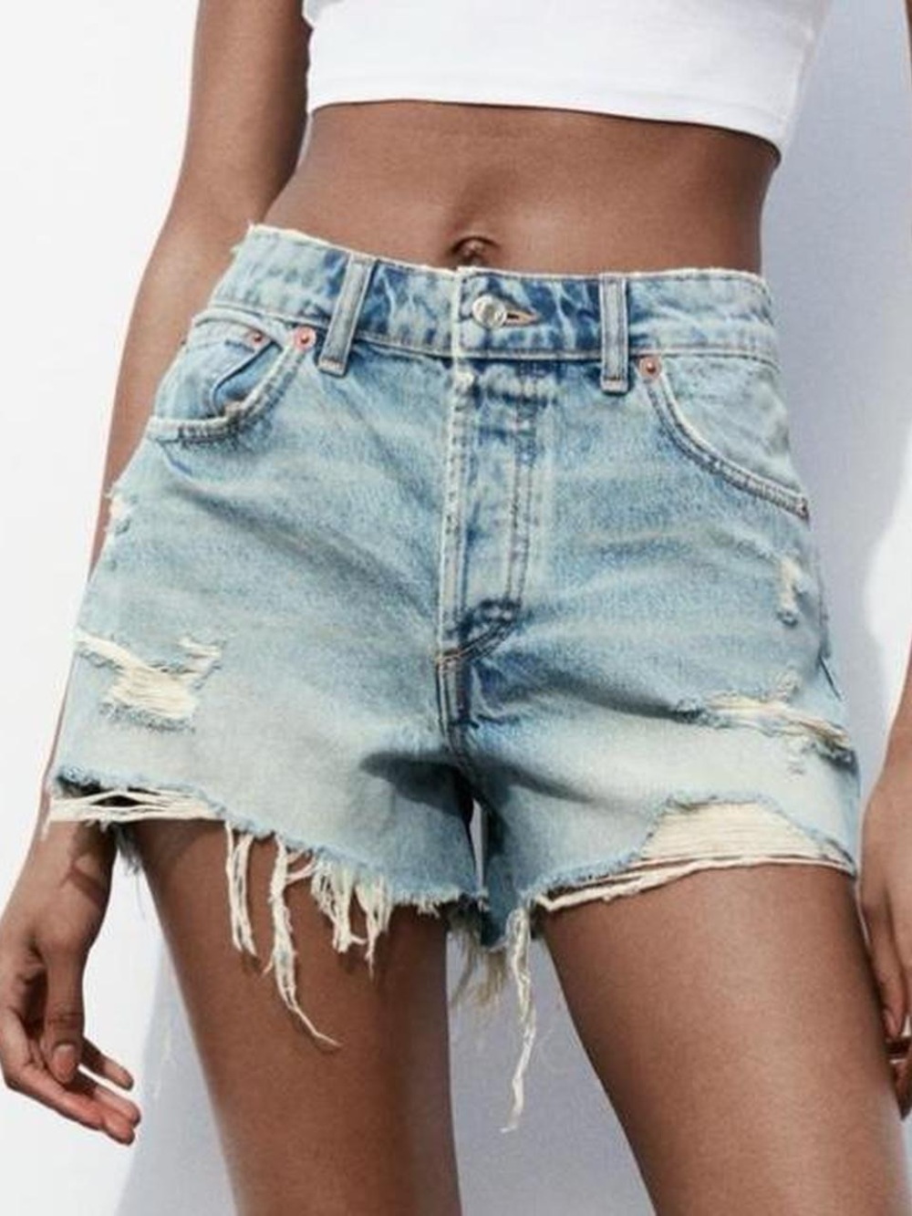 Zara Light Blue Distressed Denim Women’s Shorts